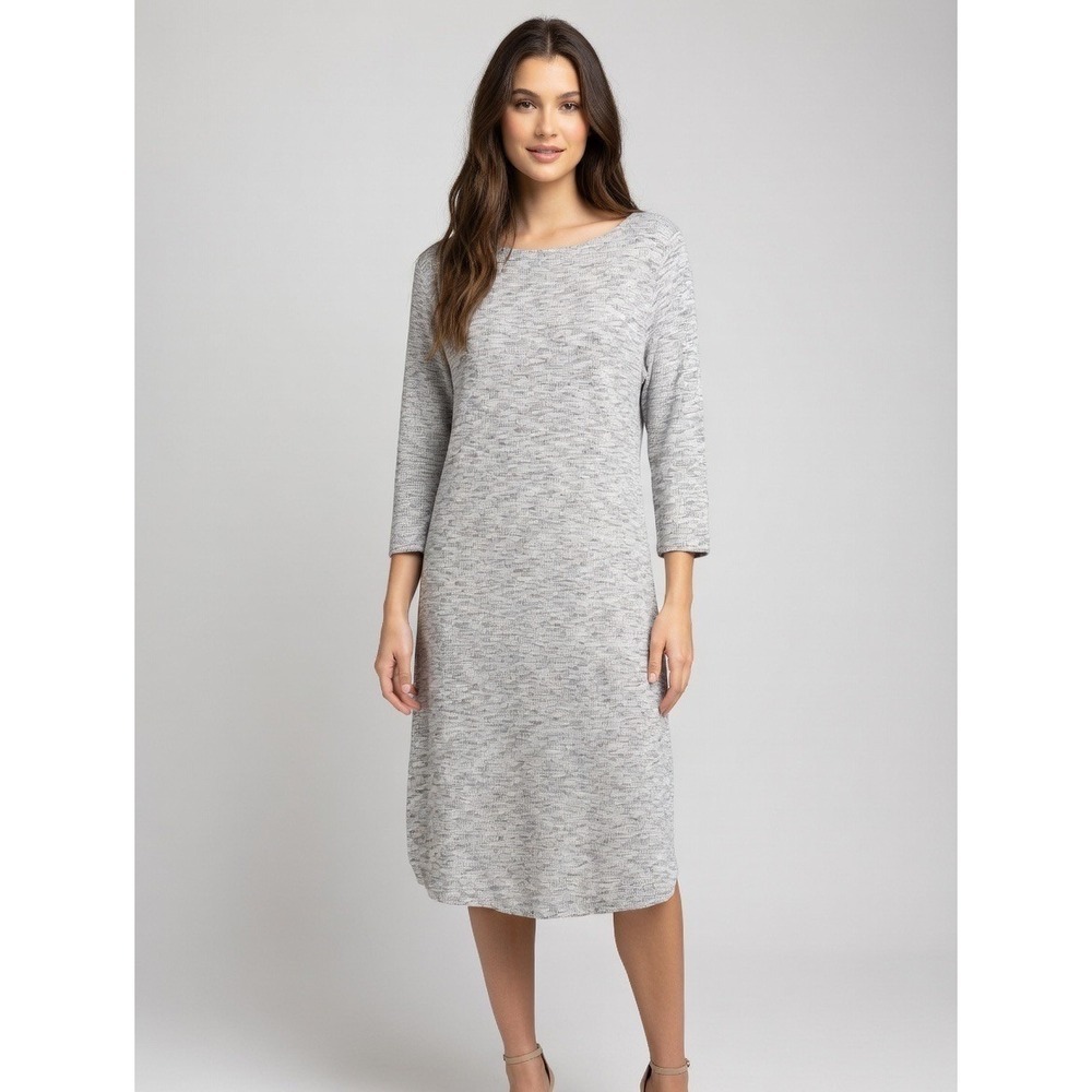 t.la Anthropologie Marled Grey Knit Tie Back Shift Dress 3/4 Sleeve Size L